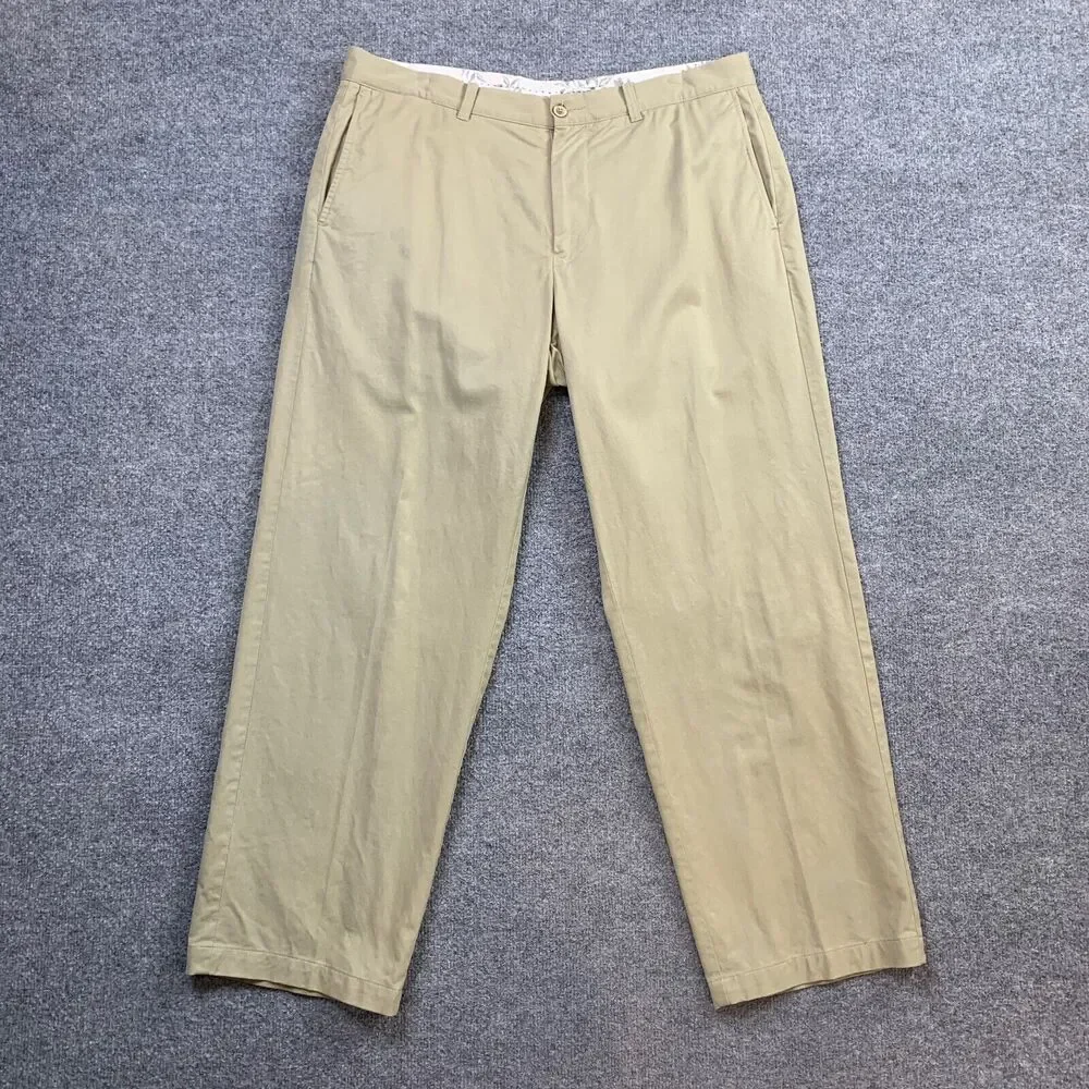 Vintage Tommy Bahama Pants Mens 36 Straw Cotton‎ Lyocell Blend Chino Flat Front